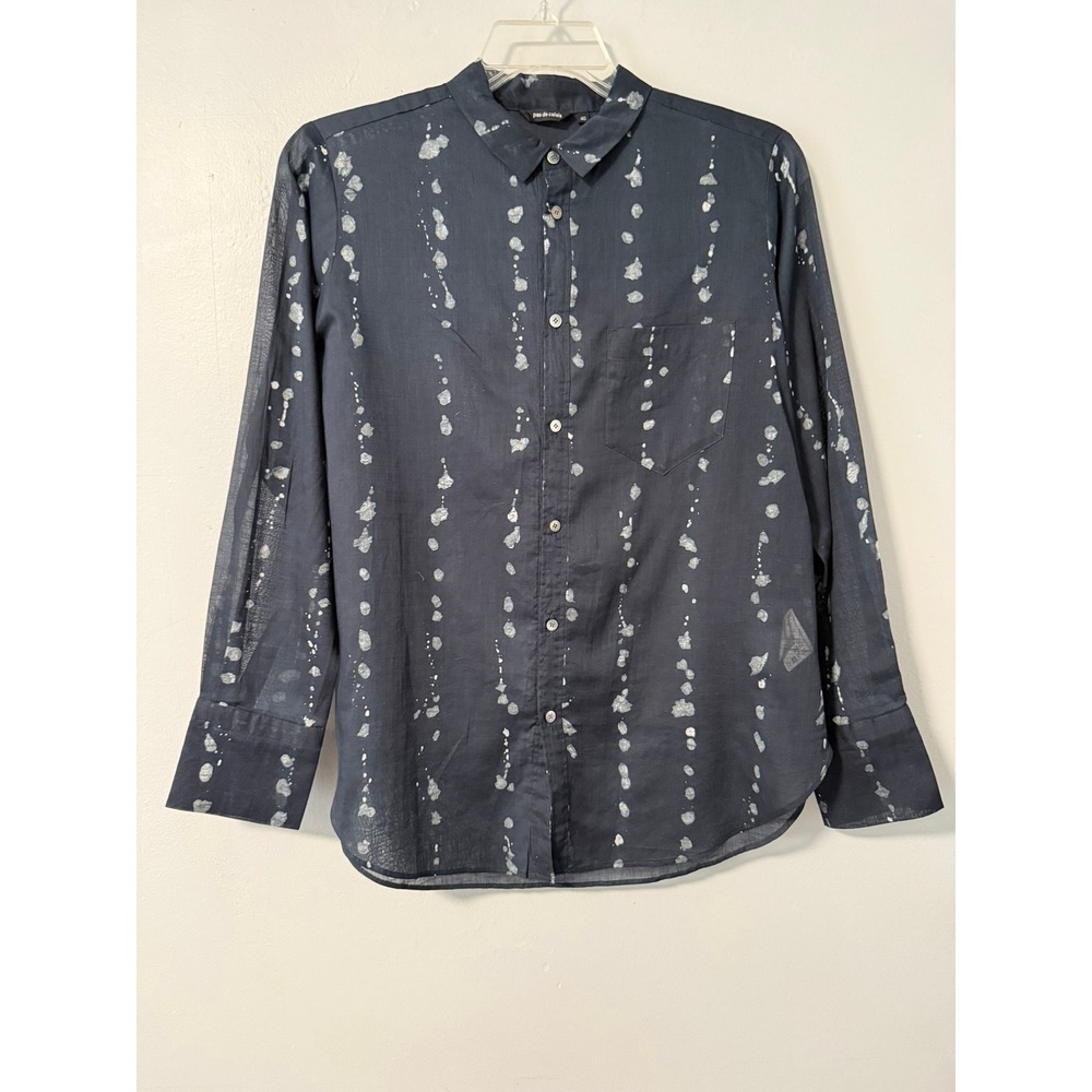 Pas de Calais Navy Gray/White Paint Splatter Button Up Shirt Size 40 Sheer